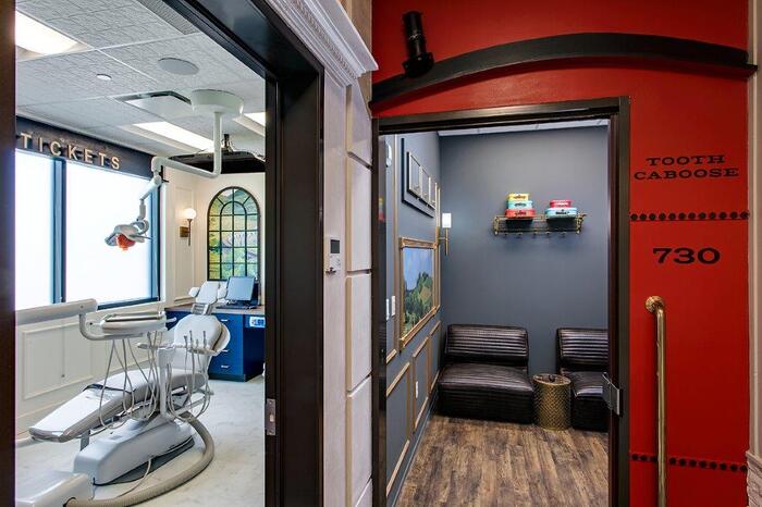 Train cabooze themed operatory entrance at Dripping Springs pediatric dentist Smiles of Dripping Springs Smiles of Dripping Springs of Smiles of Dripping Springs 170 Benney Ln #103 - Photo 5 of 29 Train cabooze themed operatory entrance at Dripping Springs pediatric dentist Smiles of Dripping Springs Smiles of Dripping Springs of Smiles of Dripping Springs 170 Benney Ln #103 - Photo 5 of 29