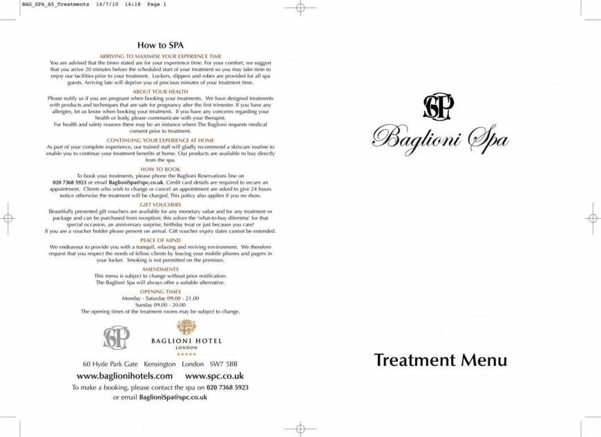  Pricelists of Baglioni Spa 60 Hyde Park Gate - Photo 1 of 2