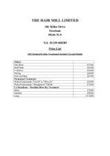 Menus & Prices, The Hair Mill Limited, Fareham