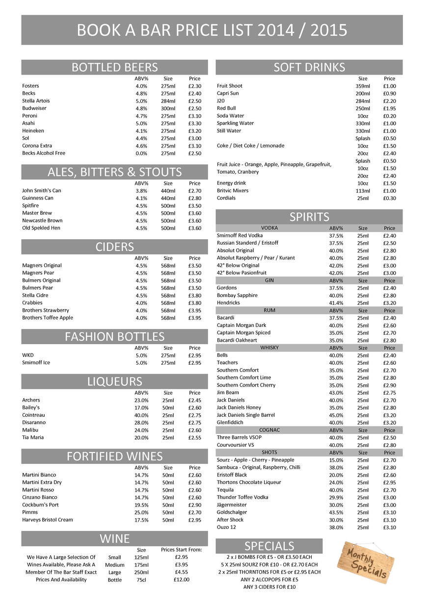  Pricelists of Book A Bar Thirteen Curzon Road - Photo 1 of 1