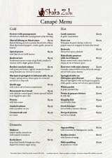 Menus & Prices, Shaka Zulu, Camden
