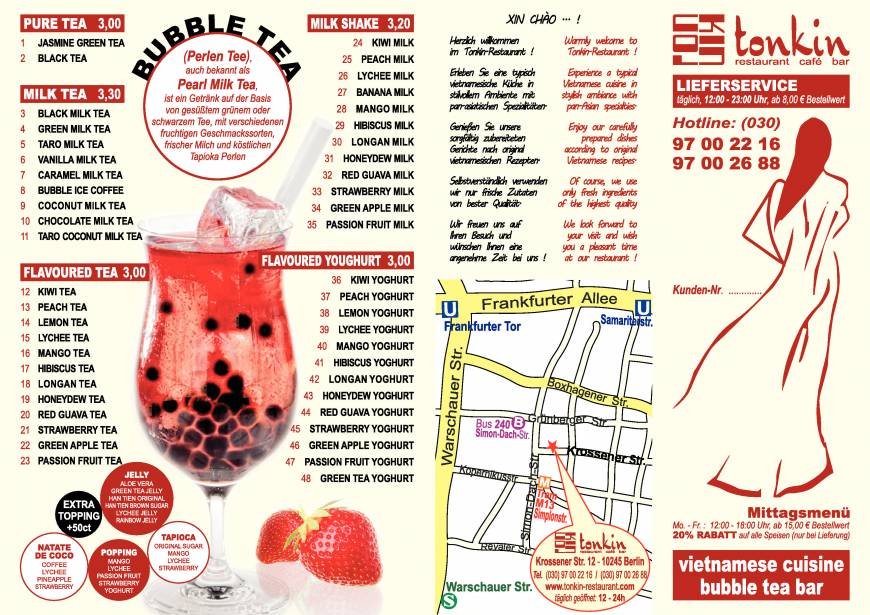  Pricelists of Tonkin - Vietnamese Cuisine - Bubble Tea Bar Krossener Str. 12 - Photo 3 of 20