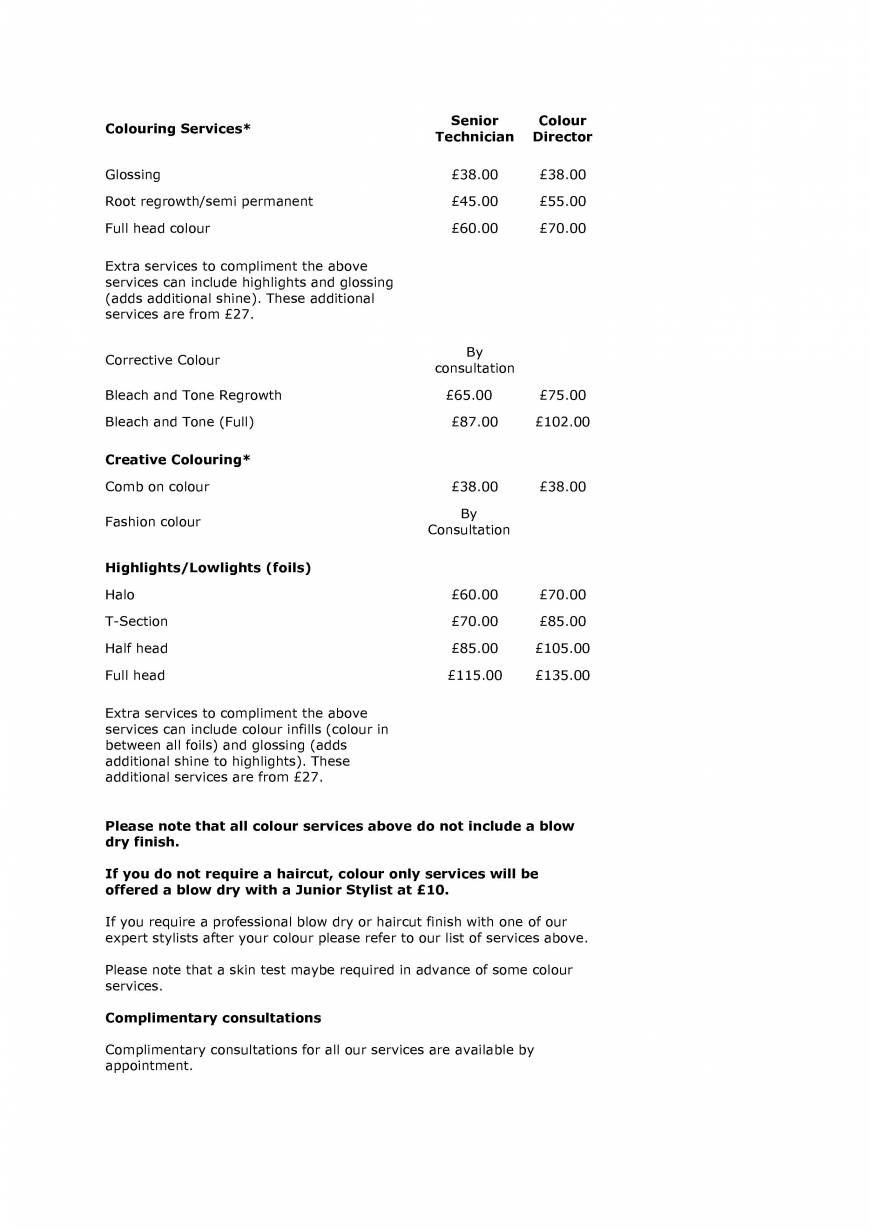  Pricelists of David Rozman Hair 28 Queen Street, Alexandra Buildings - Photo 2 of 3