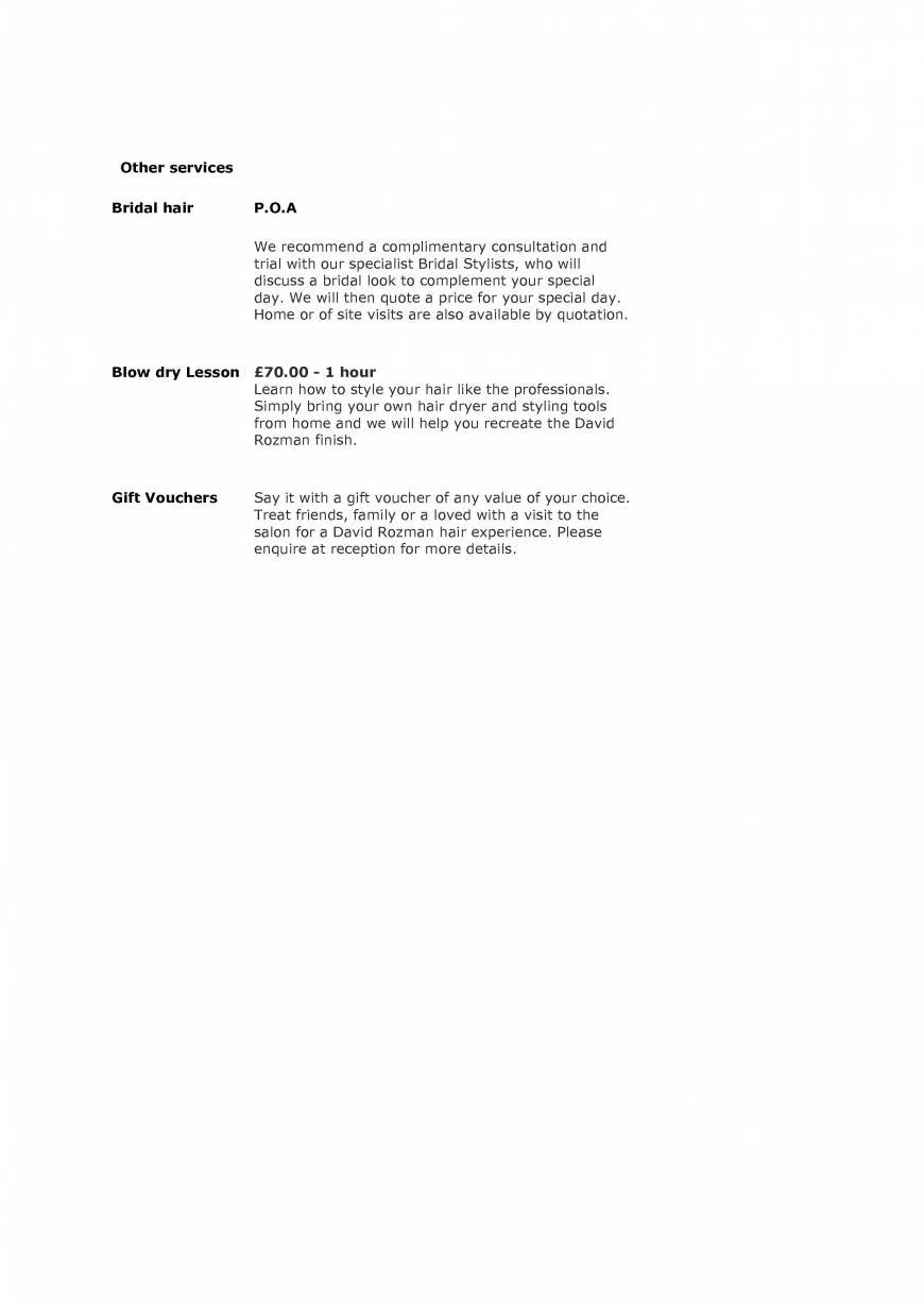  Pricelists of David Rozman Hair 28 Queen Street, Alexandra Buildings - Photo 3 of 3