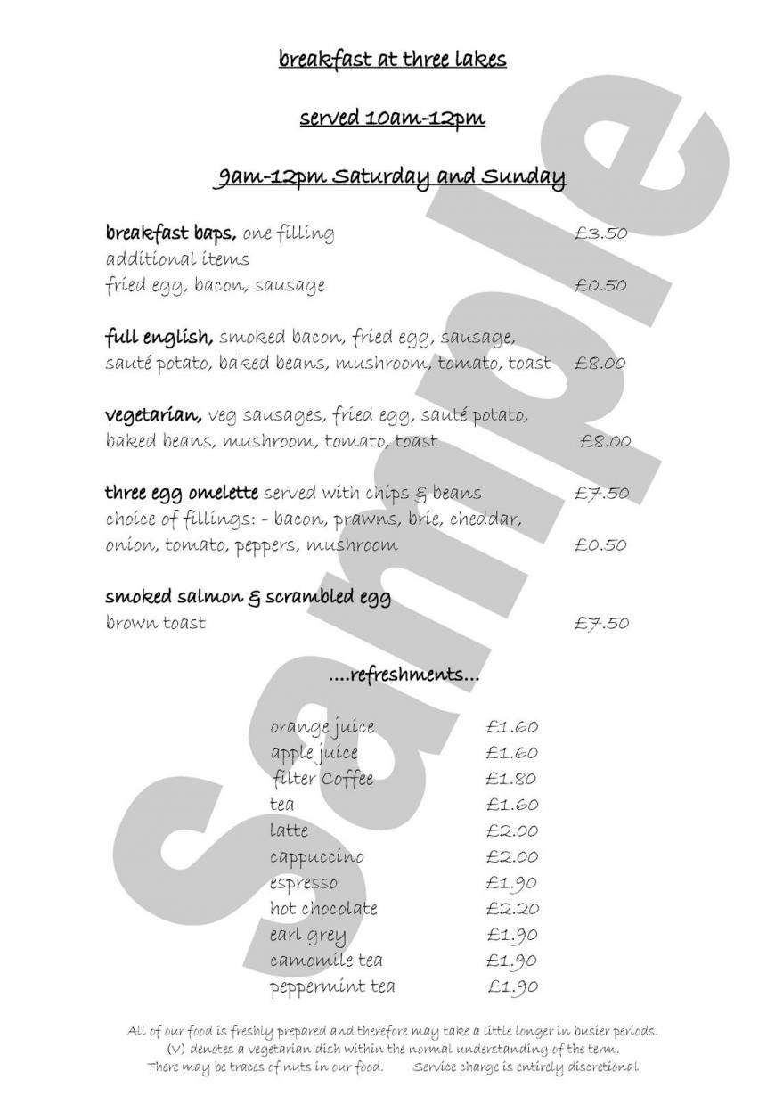  Pricelists of Three Lakes Restaurant & Function Rooms Westmill Farm - Photo 3 of 9