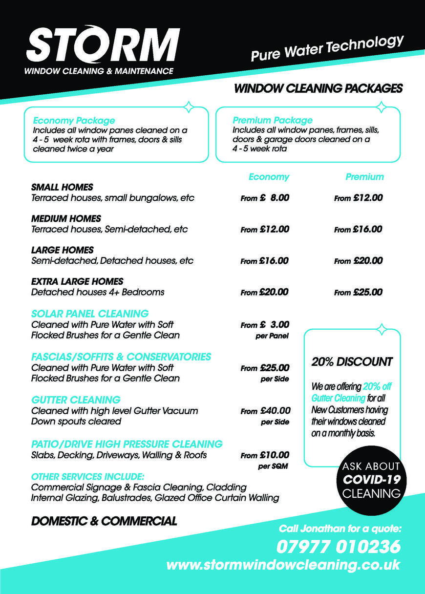  Pricelists of Storm Window Cleaning Leicester 58 Copson Street, Ibstock, Coalville - Photo 1 of 1