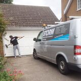 Garage door cleaning using pure water fed poles & flocked cleaning brushes. Expert Window Cleaners for Leicester & Leicestershire Storm Window Cleaning Leicester 58 Copson Street, Ibstock, Coalville 