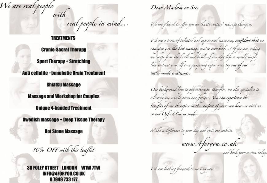  Pricelists of 4ForYou - Professional Massage Therapists 38 Foley Street - Photo 1 of 1
