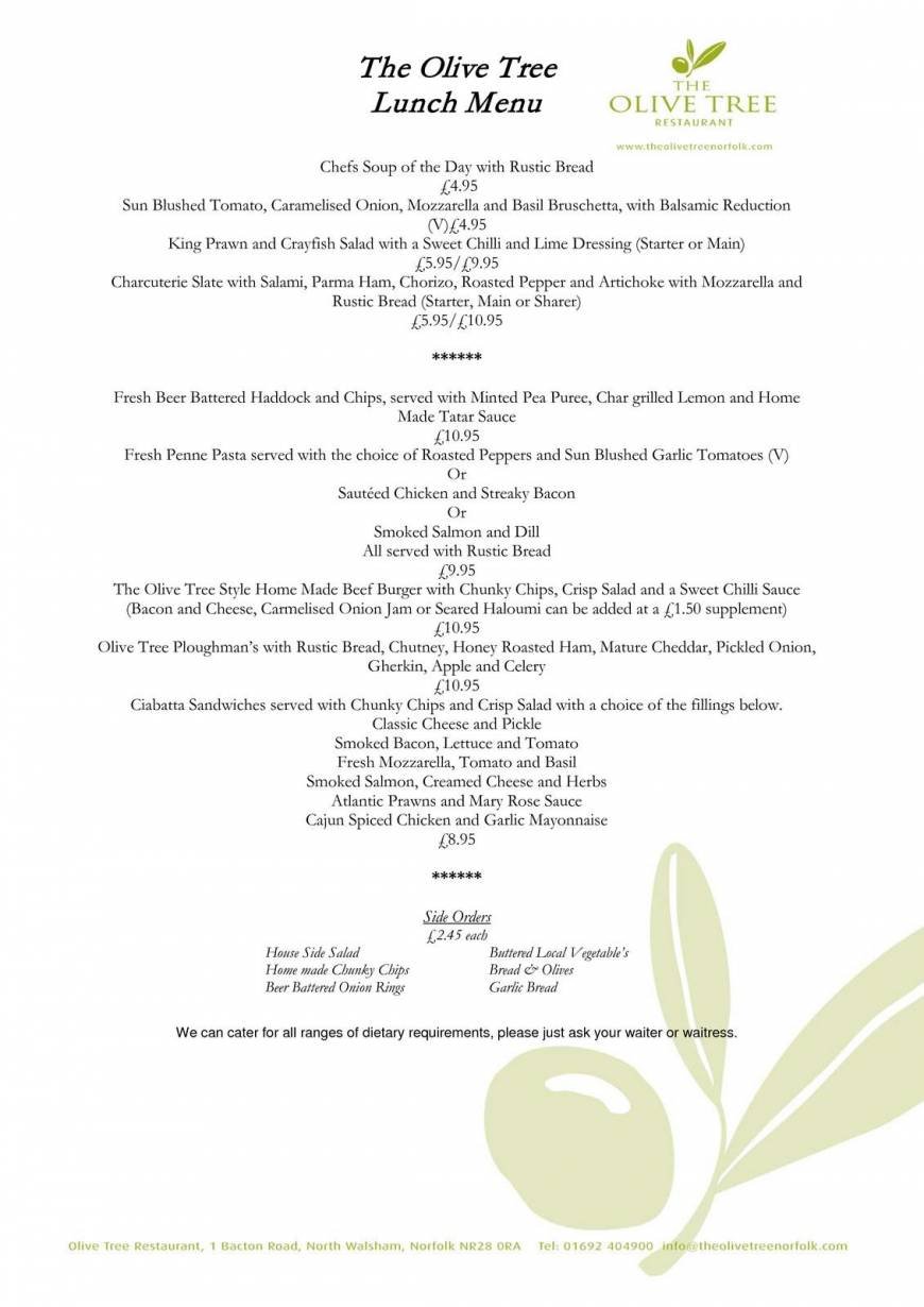  Pricelists of The Olive Tree Restaurant Bacton Road - Photo 2 of 7