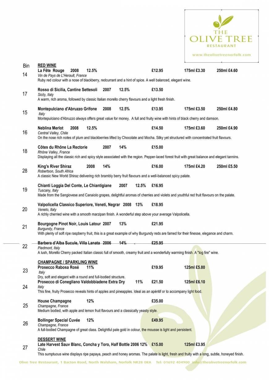  Pricelists of The Olive Tree Restaurant Bacton Road - Photo 6 of 7