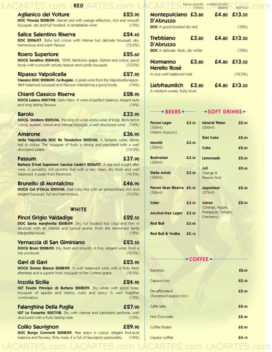  Pricelists of Palio Restaurant - Tunbridge Wells 84/86 Grosvenor Road - Photo 8 of 9