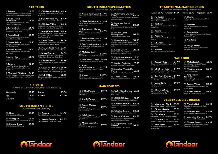  Pricelists of TANDOOR SOUTH INDIAN RESTAURANT 3-MARKET HILL - Photo 2 of 2