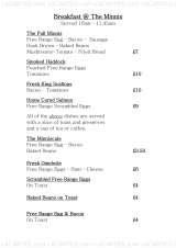 Menus & Prices, The Minnis Bar & Restaurant, Birchington