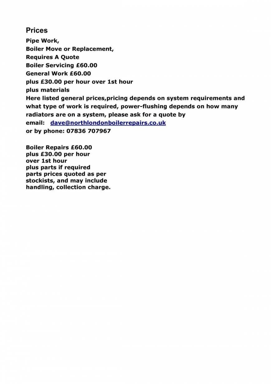  Pricelists of North London Boiler Repairs 247 Lampits - Photo 1 of 1