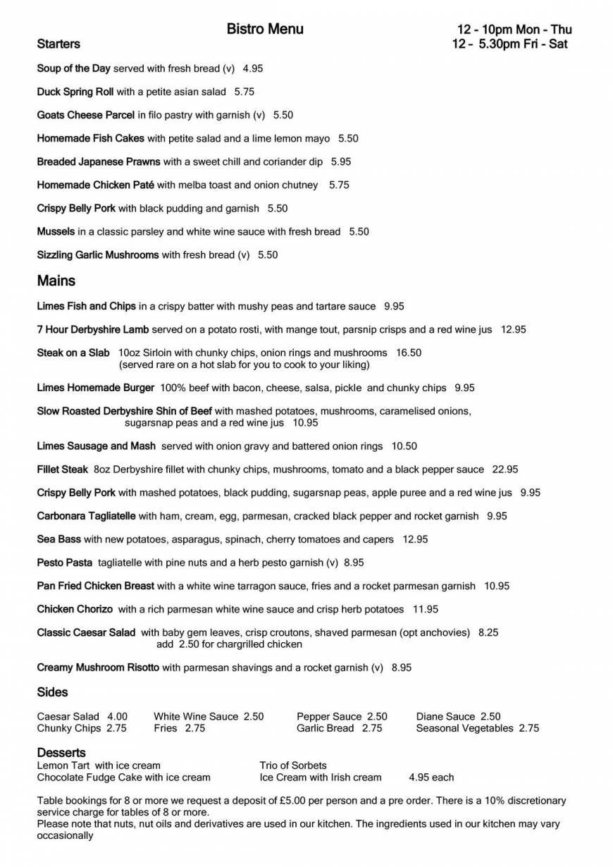  Pricelists of Limes Bar 102 Friar Gate  - Photo 1 of 10