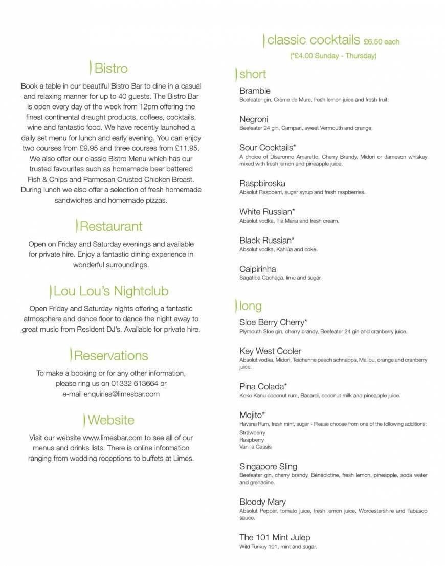  Pricelists of Limes Bar 102 Friar Gate  - Photo 5 of 10
