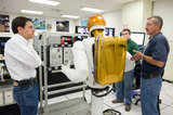 Expedition 29/30 crew training with astronaut Dan Burbank working with Robonaut (overview, skills, taskboard).  Photo Date: June 17, 2011.  Location: Building 32A, Room 2009.  Photographer: Robert Markowitz, Lewis Barbe, Minneapolis