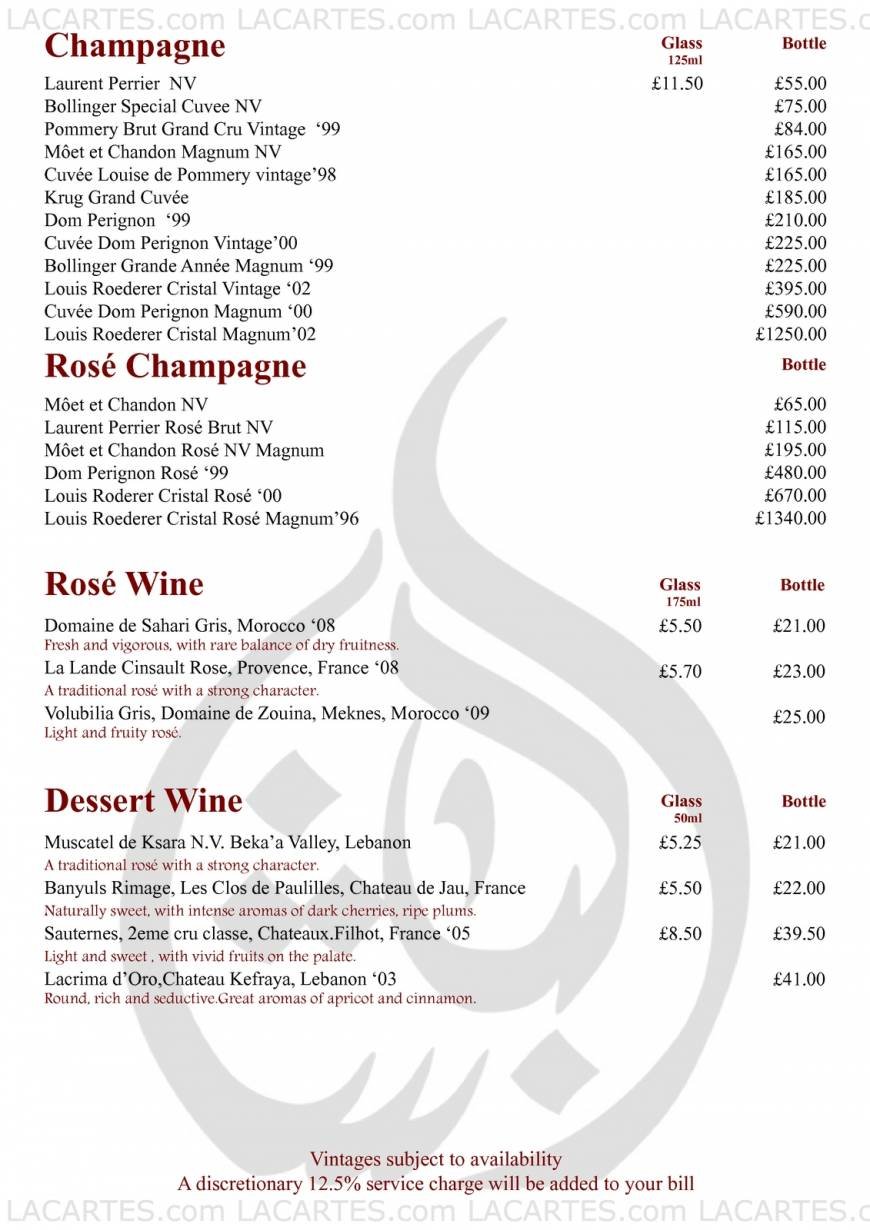  Pricelists of Pasha Restaurant & Lounge 1 Gloucester Road - Photo 4 of 17