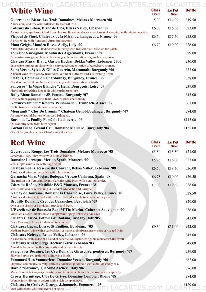  Pricelists of Pasha Restaurant & Lounge 1 Gloucester Road - Photo 3 of 17