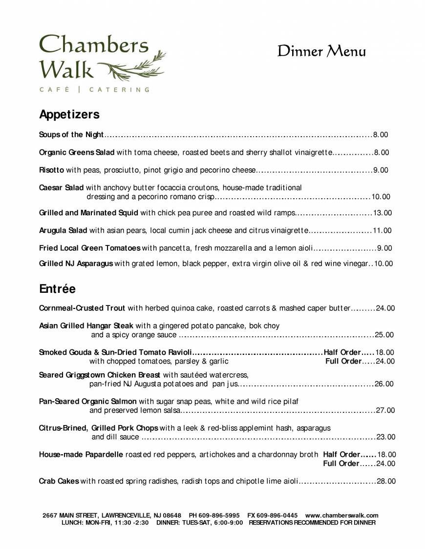  Pricelists of Chambers Walk Cafe & Catering 2667 Main Street - Photo 2 of 4