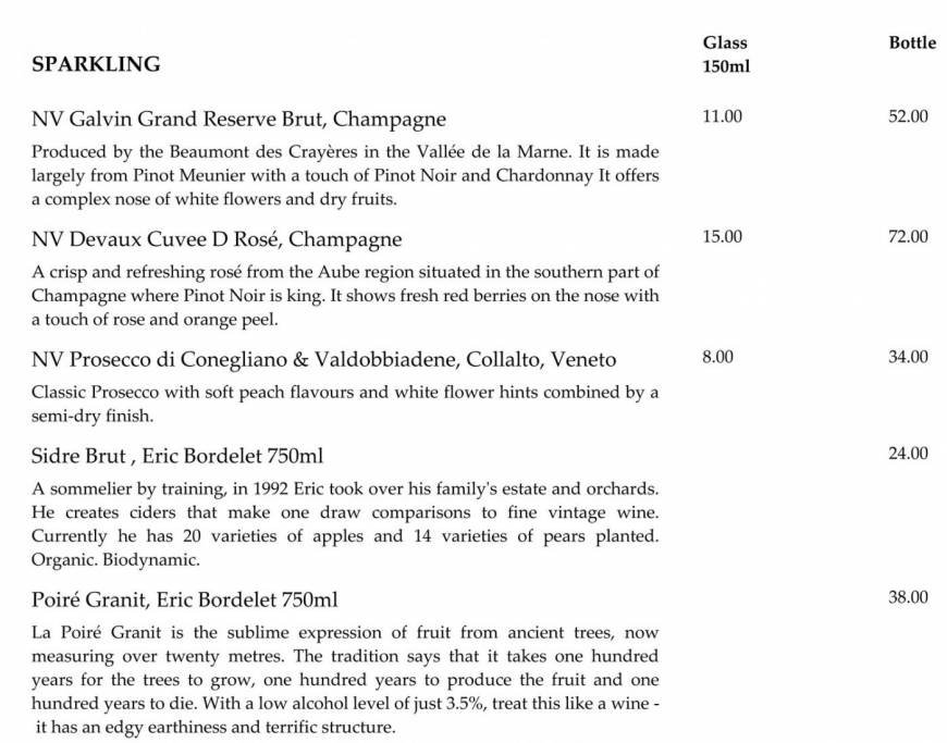  Pricelists of Galvin CafÃ© a Vin 35 Spital Square (Entrance on Bishops Sq) - Photo 1 of 15
