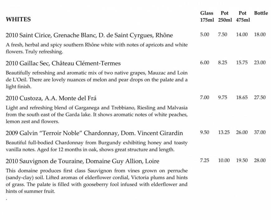  Pricelists of Galvin CafÃ© a Vin 35 Spital Square (Entrance on Bishops Sq) - Photo 3 of 15