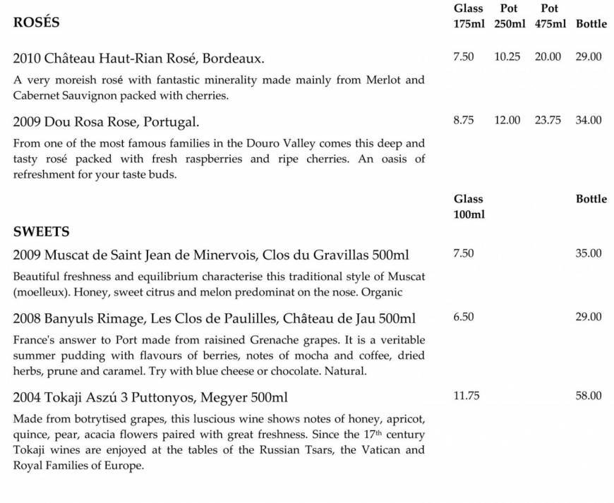  Pricelists of Galvin CafÃ© a Vin 35 Spital Square (Entrance on Bishops Sq) - Photo 5 of 15
