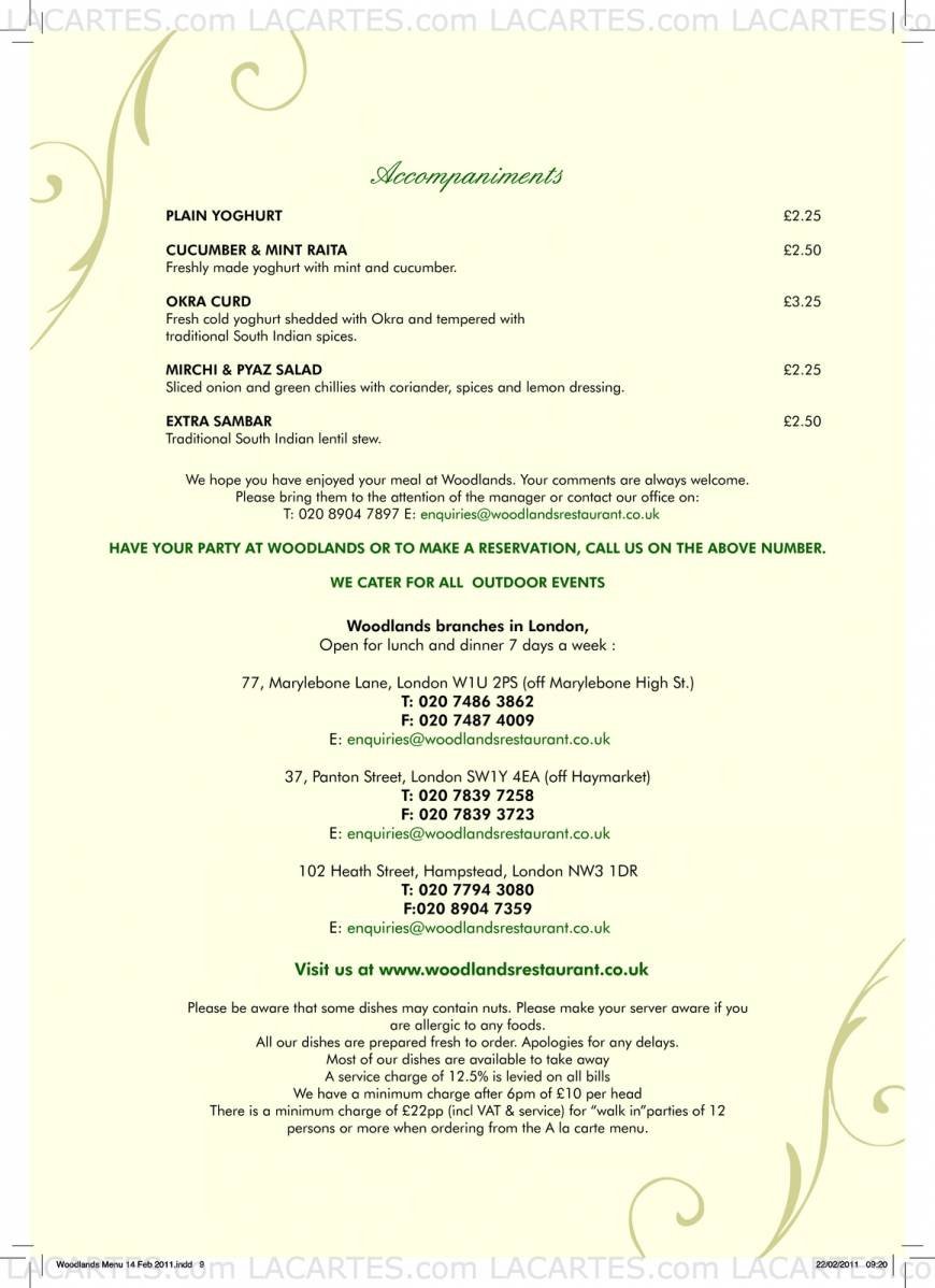  Pricelists of Woodlands Restaurant - Marylebone 77 Marylebone Lane - Photo 1 of 17