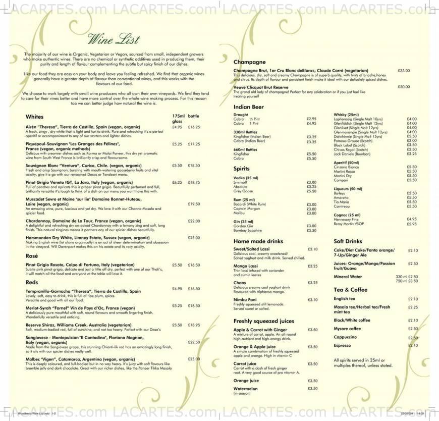  Pricelists of Woodlands Restaurant - Marylebone 77 Marylebone Lane - Photo 9 of 17