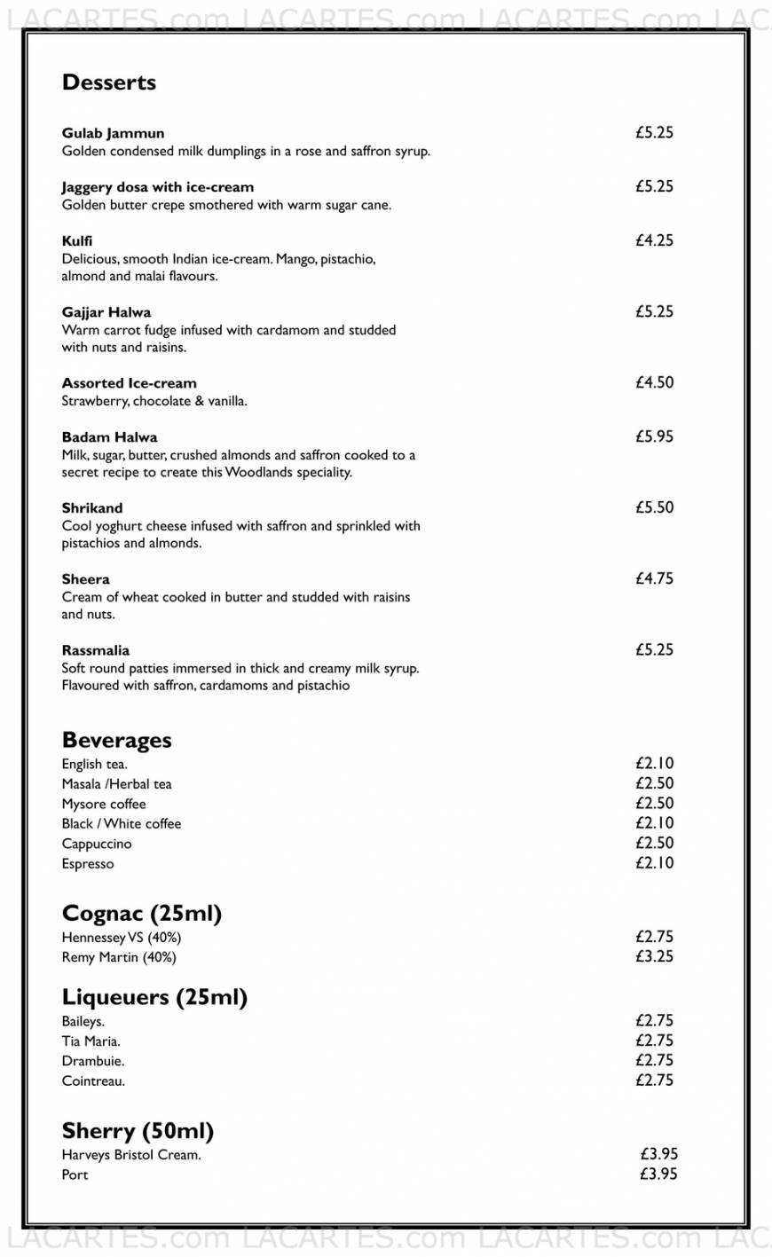  Pricelists of Woodlands Restaurant - Marylebone 77 Marylebone Lane - Photo 7 of 17