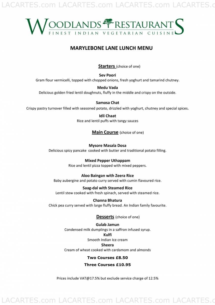  Pricelists of Woodlands Restaurant - Marylebone 77 Marylebone Lane - Photo 4 of 17
