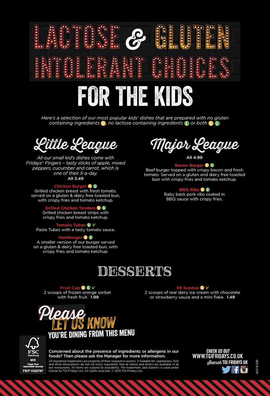  Pricelists of T.G.I. Friday's Lakeside Autopark West Thurrock Way West Thurrock - Photo 2 of 33