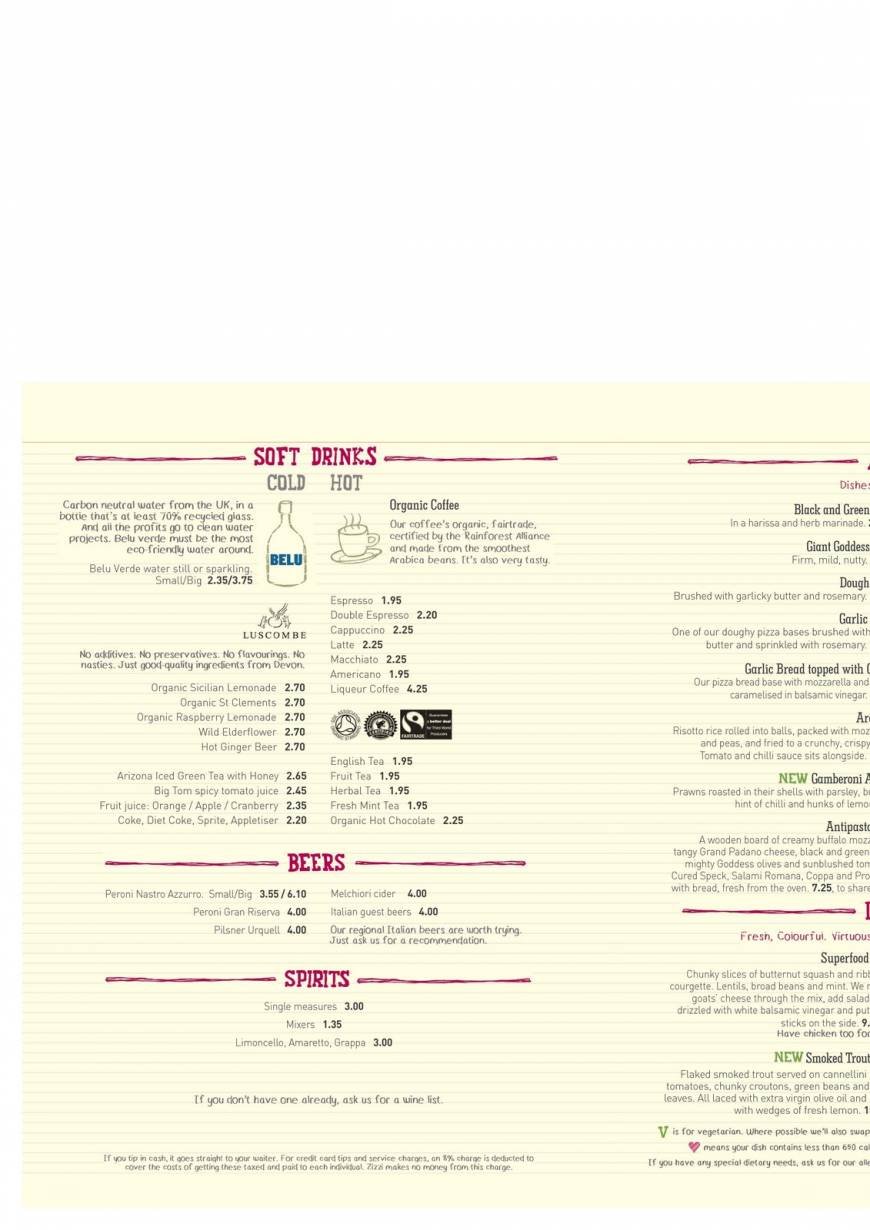  Pricelists of Zizzi The O2 - Photo 1 of 5