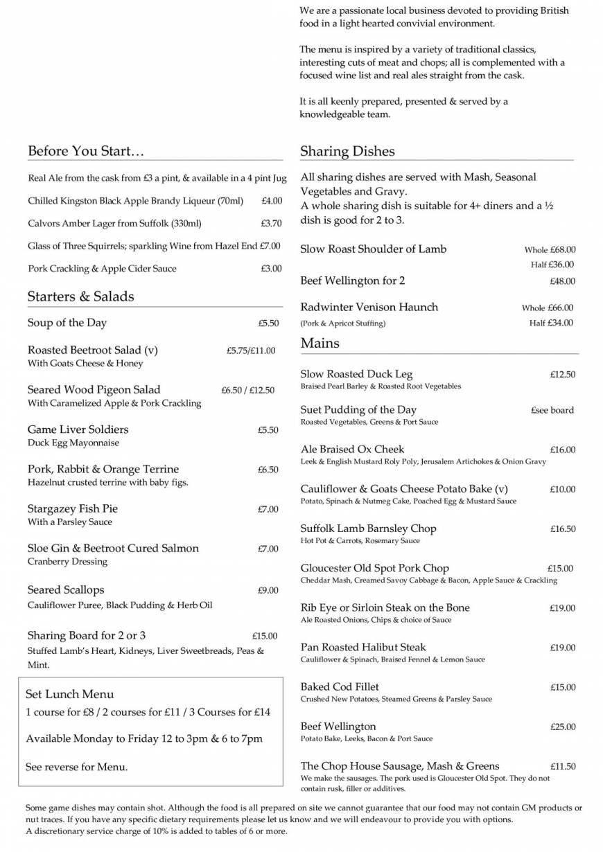  Pricelists of The St. John's Chop House 21-24 Northampton Street - Photo 2 of 6