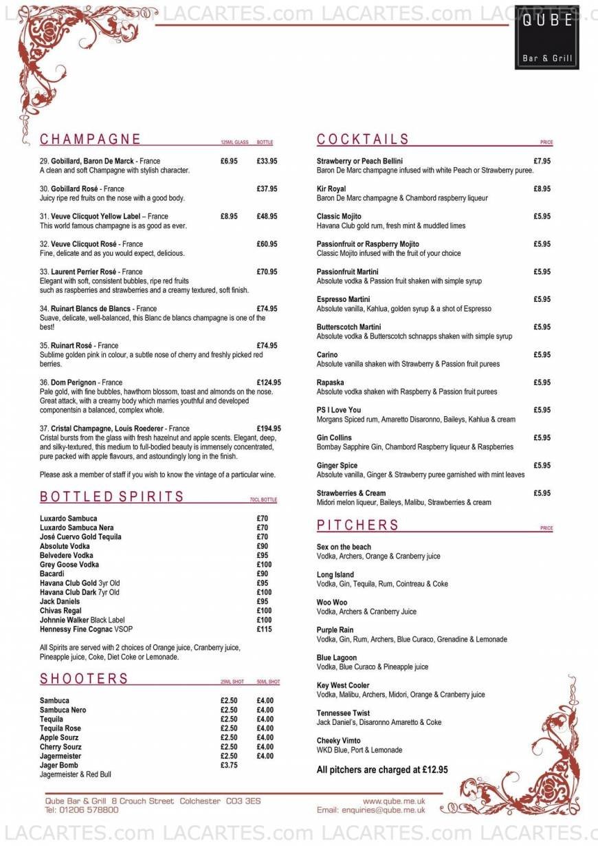  Pricelists of the GRILL - QUBE Bar & Grill 8 Crouch Street - Photo 6 of 6