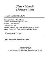 Menus & Prices, Hare & Hounds Braintree, Braintree