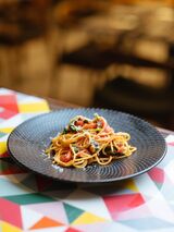 Spaghetti with Prawns at James St Bar + Kitchen James St Bar + Kitchen 100 James Street, Ground Floor 