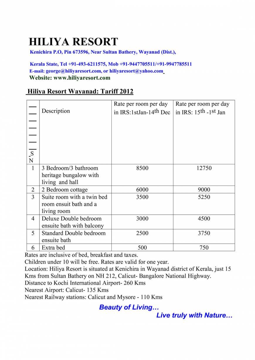  Pricelists of Hiliya Resort Kenichira PO - Photo 1 of 2