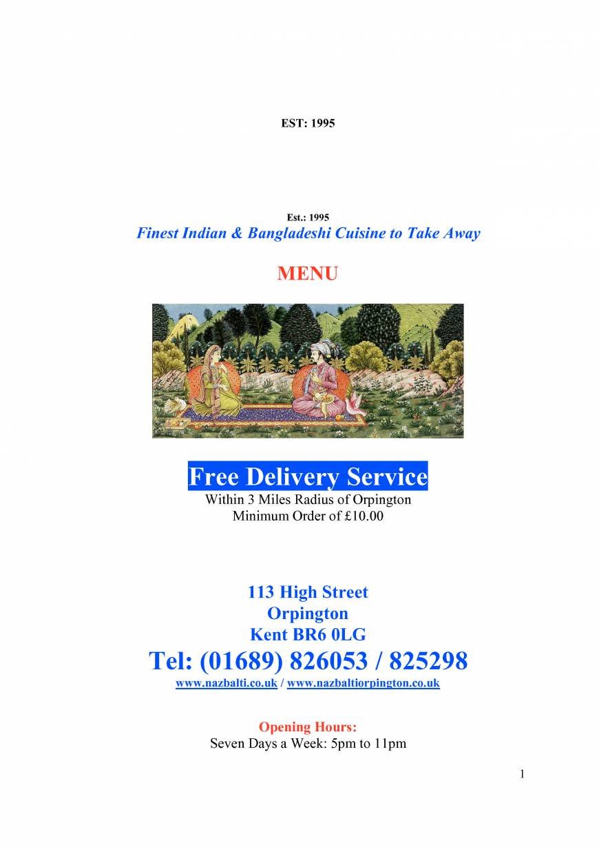  Pricelists of Naz Balti Indian & Bangladeshi food take away & delivery 113 High Street - Photo 7 of 8