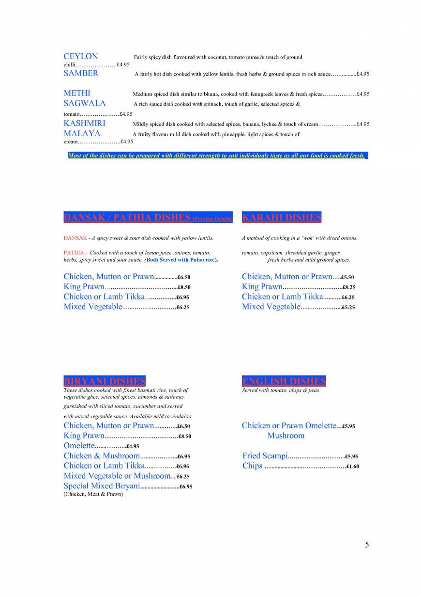  Pricelists of Naz Balti Indian & Bangladeshi food take away & delivery 113 High Street - Photo 3 of 8