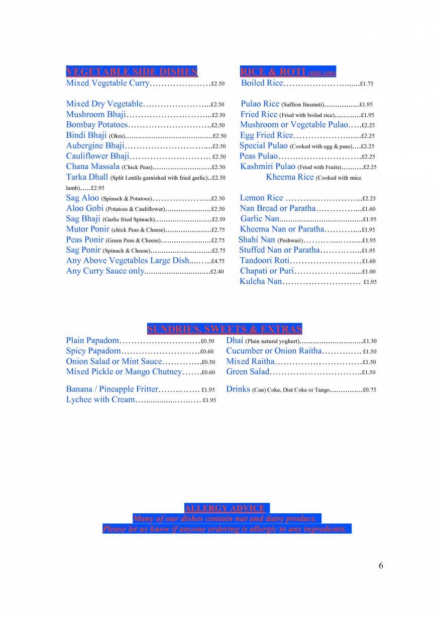 Pricelists of Naz Balti Indian & Bangladeshi food take away & delivery 113 High Street - Photo 4 of 8