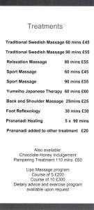 Menus & Prices, A Little Me Time, Brighton and Hove