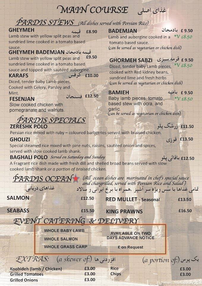  Pricelists of Pardis Restaurant 29 Connaught Street, Hyde Park - Photo 3 of 5