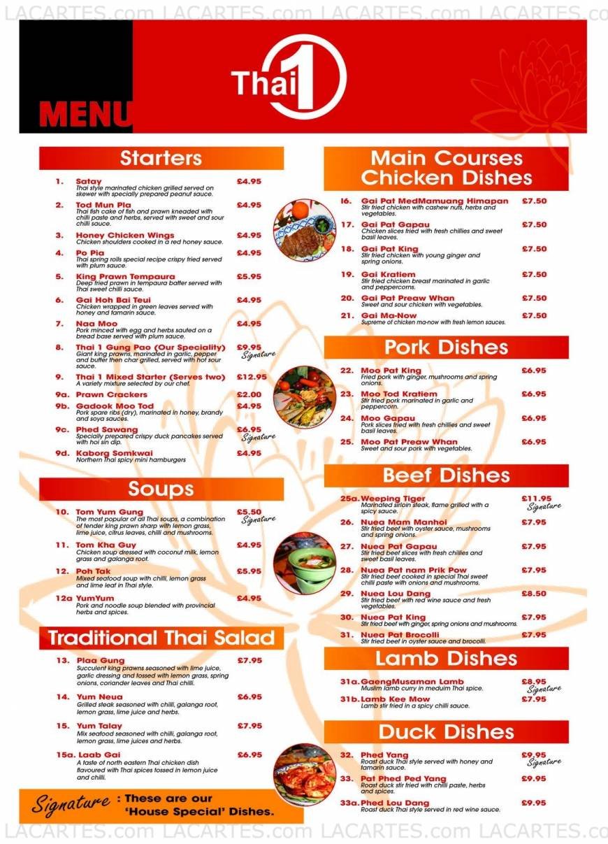  Pricelists of Thai-1 Thai Restaurant - Colchester 82a East Hill - Photo 1 of 4
