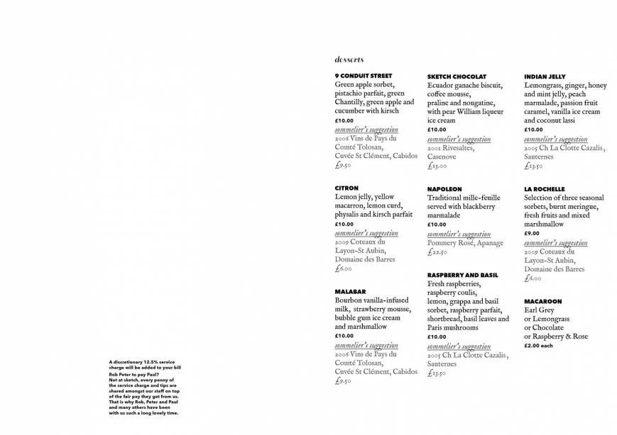  Pricelists of Sketch Restaurant 9 conduit street  - Photo 18 of 18