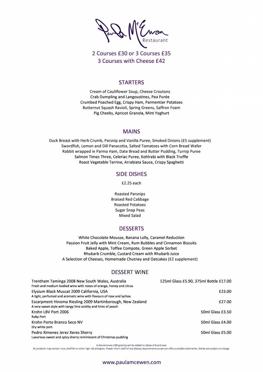  Pricelists of Paula McEwen Restaurant 239 Great Western Road - Photo 2 of 7