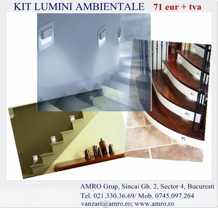 Lasa-ti imaginatia sa zburde, vara asta iti amenajezi locuinta si ramani si cu bani de vacanta. Noi ti-am pregatit un kit de iluminat ambiental trepte care sa-ti umple vecinii de invidie.<br />
<br />
Kit-ul este compus din 4 bucati de lampi led, cu finisaje moder Profile Photos of Amro Electronic Grup Drumul Gazarului nr. 43-45 - Photo 11 of 64 Lasa-ti imaginatia sa zburde, vara asta iti amenajezi locuinta si ramani si cu bani de vacanta. Noi ti-am pregatit un kit de iluminat ambiental trepte care sa-ti umple vecinii de invidie.<br />
<br />
Kit-ul este compus din 4 bucati de lampi led, cu finisaje moder Profile Photos of Amro Electronic Grup Drumul Gazarului nr. 43-45 - Photo 11 of 64