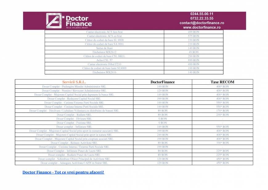 Pricelists of Doctor Finance SRL Str. Vornicei, Nr 4,Bloc C1, Ap. 4 - langa Registrul Comertului Prahova - Photo 5 of 8