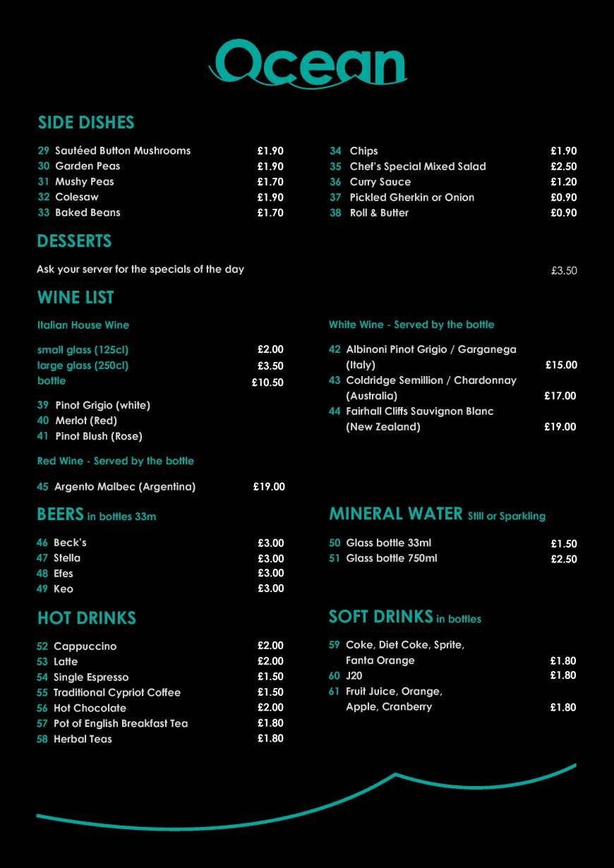  Pricelists of Ocean Restaurant 76-78 High Street  - Photo 2 of 3