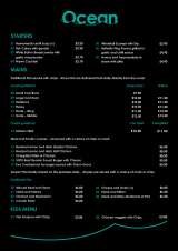 Menus & Prices, Ocean Restaurant, Waltham Cross  